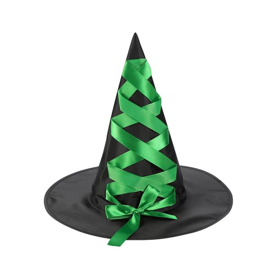 Odeerbi Womens Halloween Witch Hat Lace Up Wide Brim Pointed Tall Hat Party Dress Up Accessory