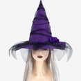 thumbnail image 1 of Odeerbi Womens Halloween Witch Hat Rose Tulle Wide Brim Pointed Tall Hat Party Dress Up Accessory, 1 of 8
