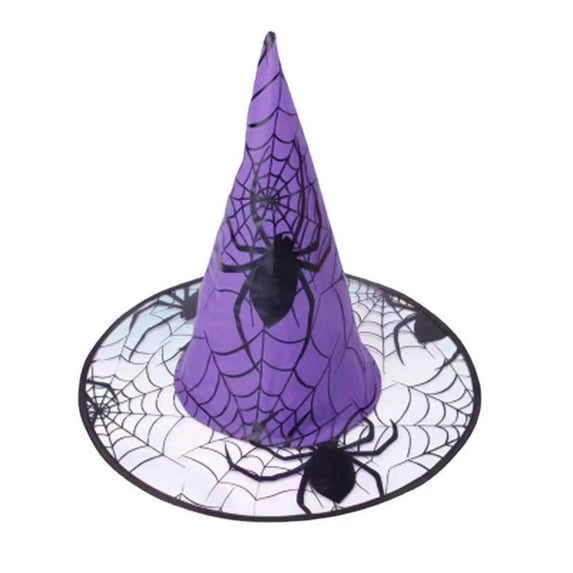 Odeerbi Womens Halloween Witch Hat Spider Web Print Wide Brim Pointed Tall Hat Party Dress Up Accessory