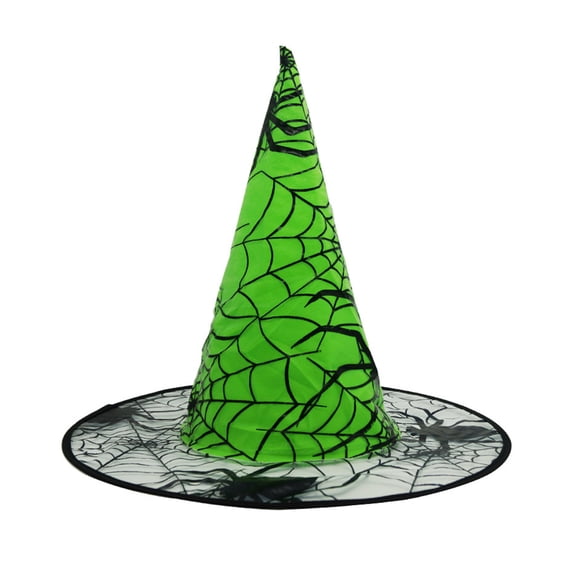 Odeerbi Womens Halloween Witch Hat Spider Web Print Wide Brim Pointed Tall Hat Party Dress Up Accessory