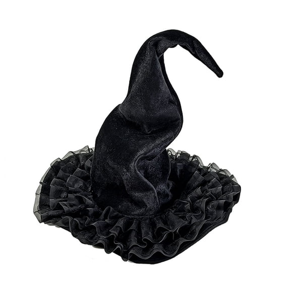 Odeerbi Womens Halloween Witch Hat Sunflower Spider Web Tulle Wide Brim Curved Pointed Tall Hat Party Dress Up Accessory