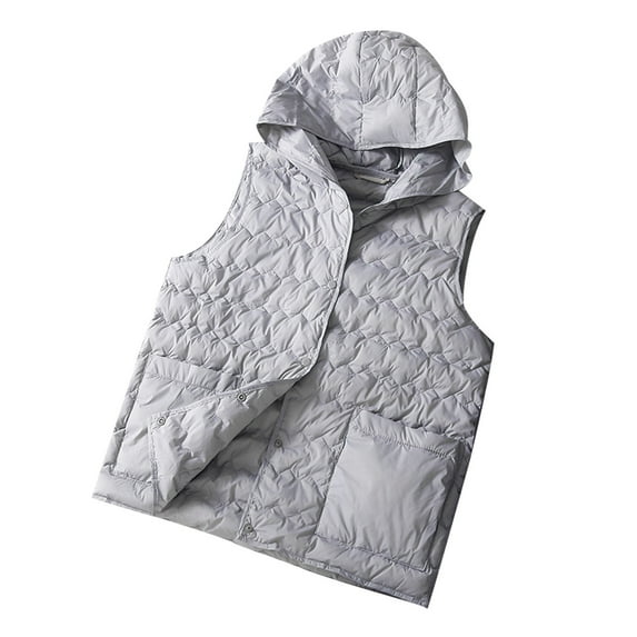 Odeerbi Womens Lightweight Down Vest Zip Up Puffer Vest Hooded Sleeveless Down Cotton Coat 2025 Casual Warm Buttons Vest with Pockets Blue