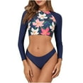 thumbnail image 1 of Odeerbi Womens Long Sleeve Rash Guard UV Protection Two Piece Swimsuits Quick Dry Surfing Bathing Suit New Fashion Casual Sexy Split Bikini Navy, 1 of 9