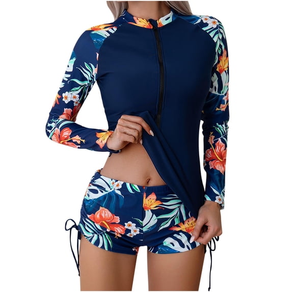 Odeerbi Womens Long Sleeve Rash Guard UV Protection Two Piece Swimsuits Quick Dry Surfing Bathing Suit New Fashion Casual Sexy Split Bikini Orange