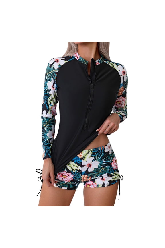 Womens Long Sleeve Rash Guard UV Protection Two Piece Swimsuits Quick Dry Surfing Bathing Suit New Fashion Casual Sexy Split Bikini Pink