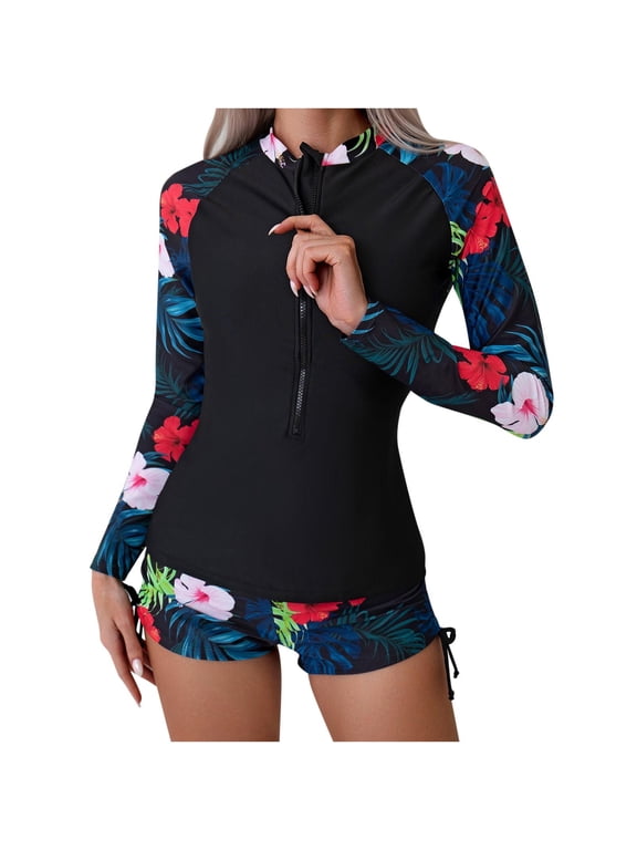 Womens Long Sleeve Rash Guard UV Protection Two Piece Swimsuits Quick Dry Surfing Bathing Suit New Fashion Casual Sexy Split Bikini Red