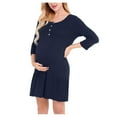 thumbnail image 1 of Odeerbi Womens Maternity Dress Pleated Flare Pregnancy Dresses 2025 Casual Sexy Fashion 3/4 Sleeves Breastfeeding Button Nursing Dress Maternity Clothes Navy 3XL, 1 of 8