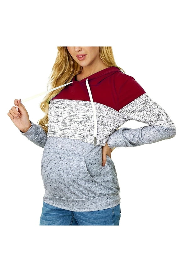 Womens Maternity Tops 2025 Long Sleeve Breastfeeding Shirt Pregnancy Clothes Ladies Hooded Sweater Wear Maternity Clothes Red XL