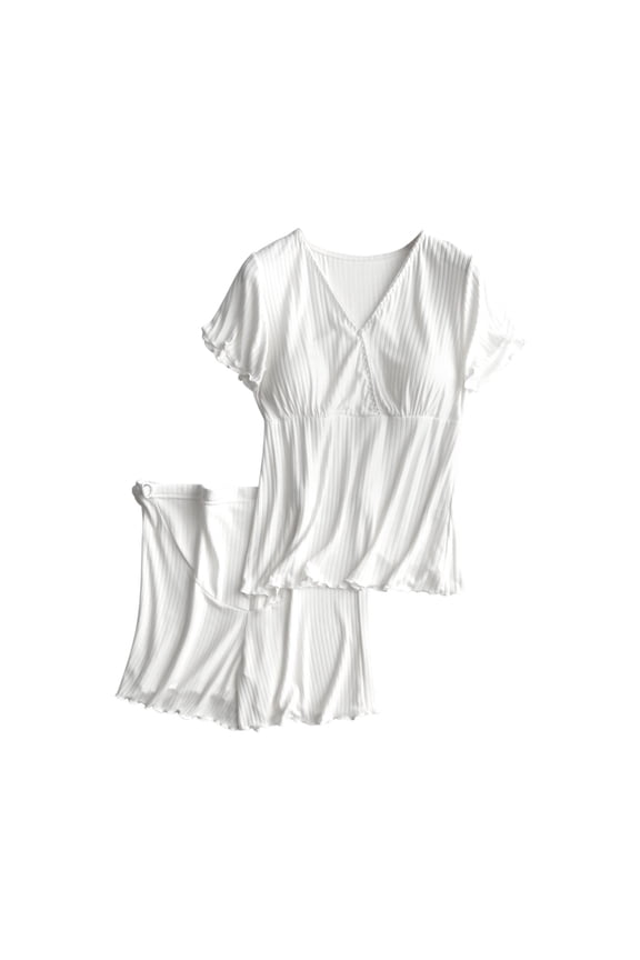 Womens Maternity Tops Set Short Sleeve Breastfeeding Shirt Pregnancy Clothes Solid Color Round Neck Short Sleeve Nursing Blouse Shorts Two Piece Set Maternity Clothes White L