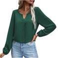thumbnail image 1 of Odeerbi Womens Tops 2024 Long Sleeve Shirts Fall Satin Socket V-Neck Solid-color Commute Blouses Shirt Green, 1 of 8