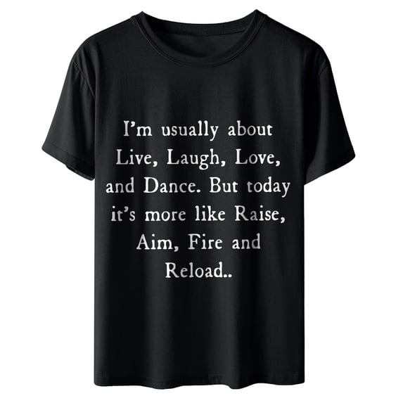 Odeerbi Womens Tops Dressy Casual Blouse Mens Shirts Gifts T-Shirt Letter Print Short Sleeve Black