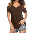 thumbnail image 1 of Odeerbi Womens Tops Dressy Casual Off The Shoulder Tops Loose Short Sleeve V-Neck Solid Blouse T-shirt Tunic Brown, 1 of 8