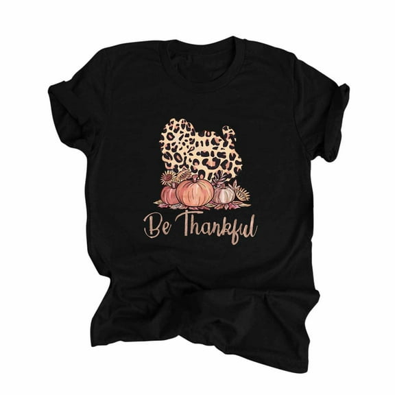 Odeerbi Womens Tops Going Out Tops 2025 Casual Thanksgiving Print Pullover Short Sleeve T-Shirt Shirt Black