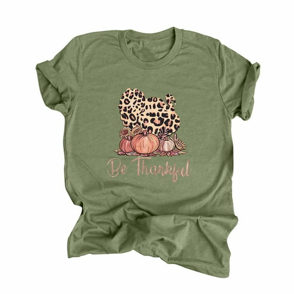 Odeerbi Womens Tops Going Out Tops 2025 Casual Thanksgiving Print Pullover Short Sleeve T-Shirt Shirt Green