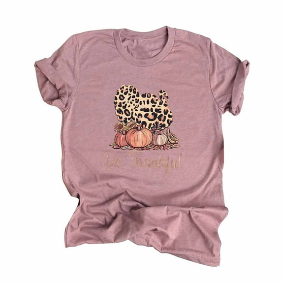Odeerbi Womens Tops Going Out Tops 2025 Casual Thanksgiving Print Pullover Short Sleeve T-Shirt Shirt Pink