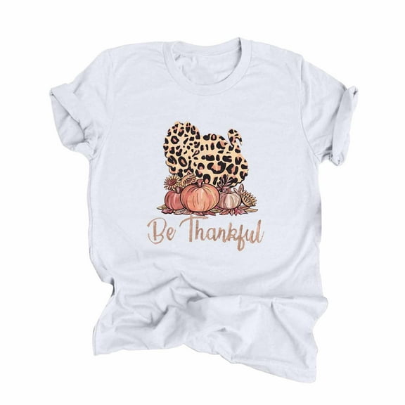 Odeerbi Womens Tops Going Out Tops 2025 Casual Thanksgiving Print Pullover Short Sleeve T-Shirt Shirt White