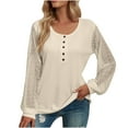 thumbnail image 1 of Odeerbi Womens Tops Long Sleeve Blouses Casual Lace Stitching Solid Color V Neck Pullover Top T-shirt Navy, 1 of 8