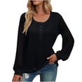 thumbnail image 1 of Odeerbi Womens Tops Long Sleeve Blouses Casual Lace Stitching Solid Color V Neck Pullover Top T-shirt Navy, 1 of 8