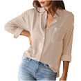 thumbnail image 1 of Odeerbi Womens Tops Long Sleeve Shirts Blouses Casual Fashion Long Sleeve Turndown Collar Button Print T-shirt Khaki, 1 of 5
