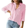 thumbnail image 1 of Odeerbi Womens Tops Long Sleeve Shirts Blouses Casual Fashion Long Sleeve Turndown Collar Button Print T-shirt Pink, 1 of 6