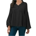 thumbnail image 1 of Odeerbi Womens Tops Long Sleeve Shirts Blouses Fashion Casual Solid V-Neck Long Sleeve Autumn Blouse Pullver Claret, 1 of 9