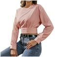 thumbnail image 1 of Odeerbi Womens Tops Shirts Blouses Dressy 2025 Casual Long Sleeve Shirts Fashion Comfortable Solid Color Round Neck Blouse Pink, 1 of 6