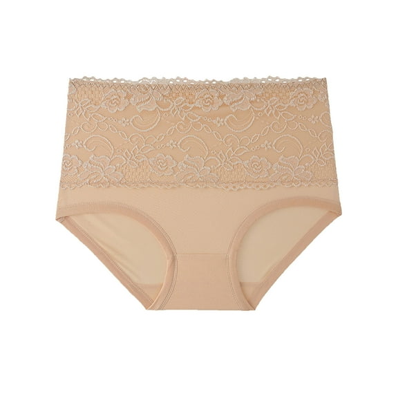 Odeerbi Womens Underwear Seamless Briefs Lace High Waisted Body Shaper Shorts Shapewear Tummy Control Beige