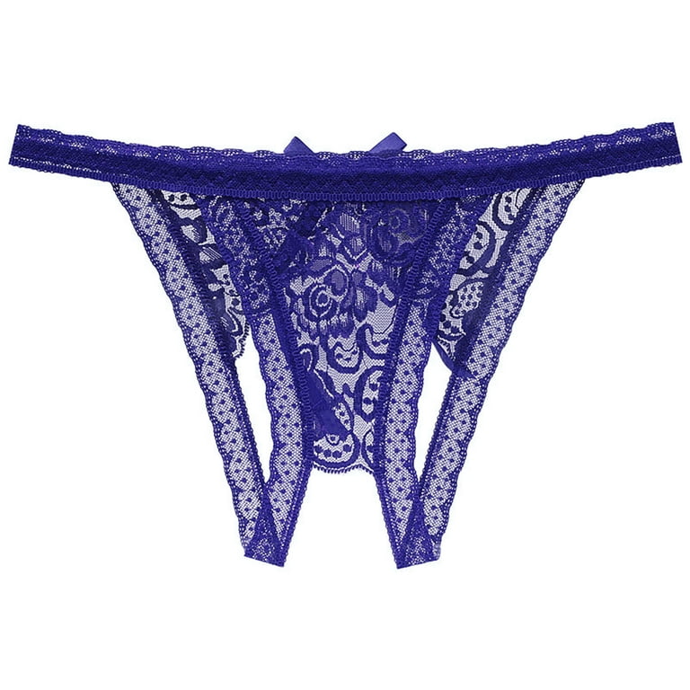 Odeerbi Womens Underwear See Through Thongs Erogenous Lace Lingerie Panties  Underpants Blue 
