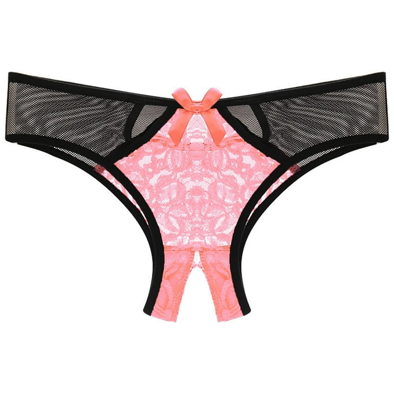 Odeerbi Womens Underwear See Through Thongs Erogenous Lace Lingerie Panties  Underpants Pink 