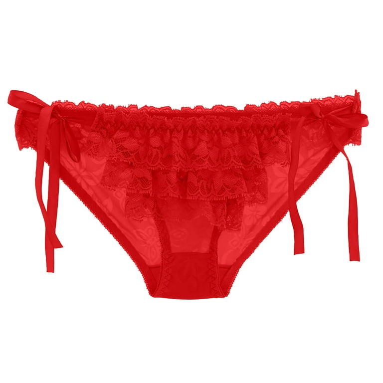 Odeerbi Womens Underwear Seamless Briefs Erogenous Lace Lingerie Thongs  Panties Hollow Out Underwear Red