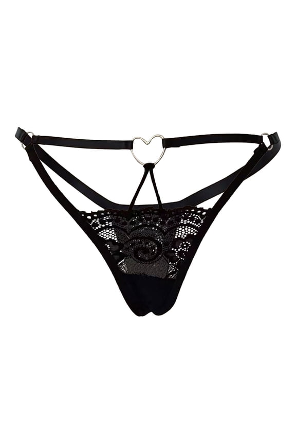 Womens Underwear See Through Thongs Erogenous Solid Lace Hollow Out Lingerie Panties Underpants T-String Black
