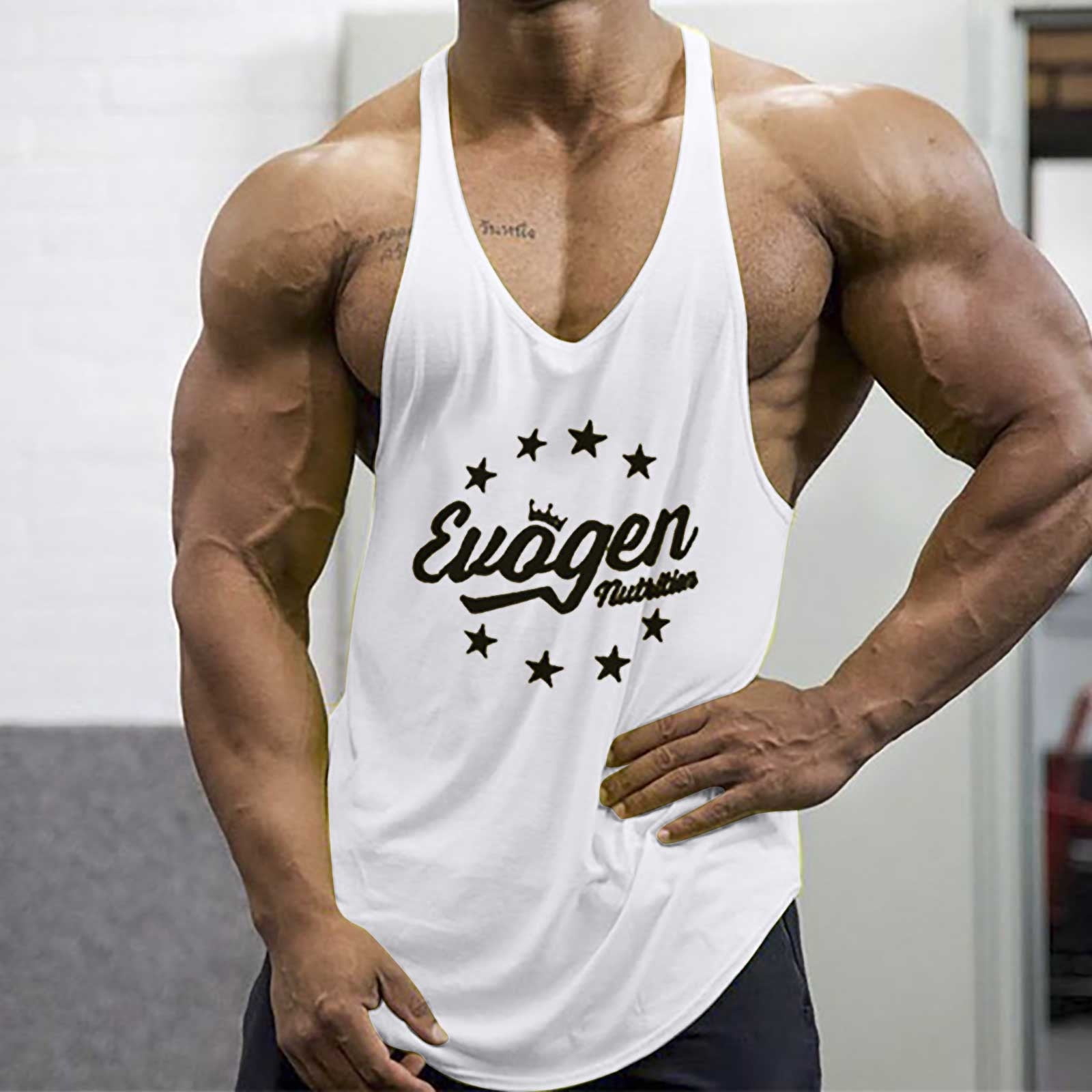 Odeerbi Workout Tank Tops for Men 2024 Casual Summer Sport printing Fitness Top Racer Vest Yellow