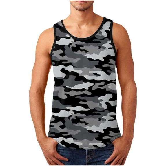 Odeerbi Workout Tank Tops for Men 3D Printed Sports Leisure Vest Sleeveless Pullover Slim Camouflage