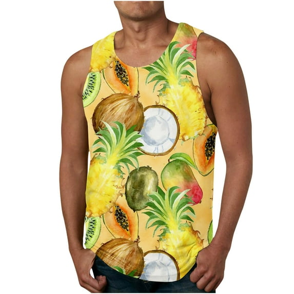 Odeerbi Workout Tank Tops for Men Beach Hawaiian Tank Top 3D Printed Sports Tank Top 2024 Casual Sleeveless Top Yellow