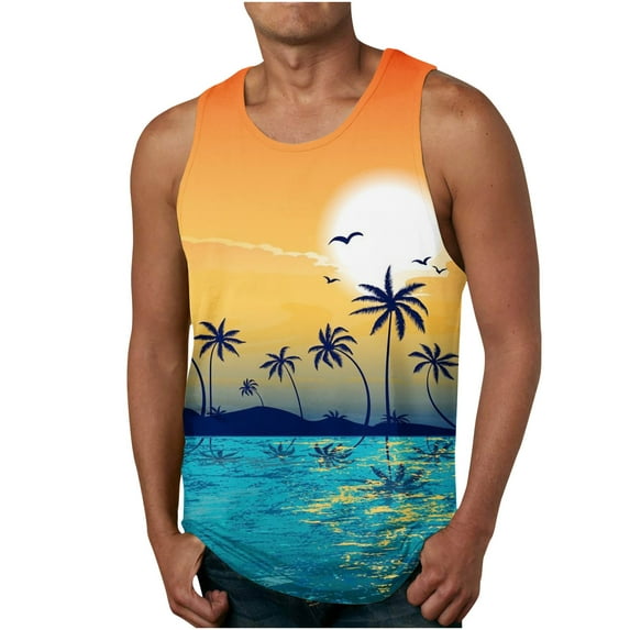 Odeerbi Workout Tank Tops for Men Beach Hawaiian Tank Top 3D Printed Sports Tank Top 2025 Casual Sleeveless Top Green