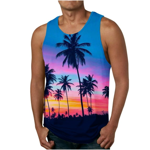Odeerbi Workout Tank Tops for Men Beach Hawaiian Tank Top 3D Printed Sports Tank Top 2025 Casual Sleeveless Top Green