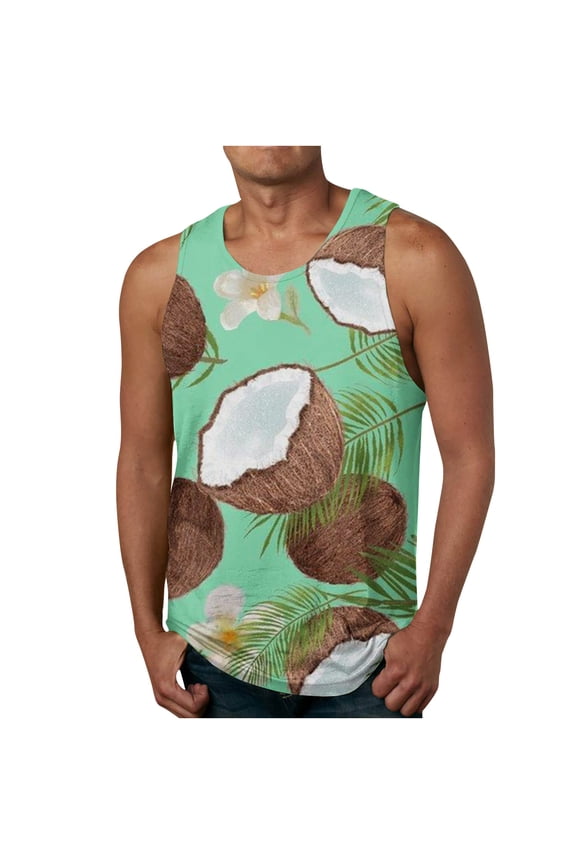 Workout Tank Tops for Men Beach Hawaiian Tank Top 3D Printed Sports Tank Top Casual Sleeveless Top Orange