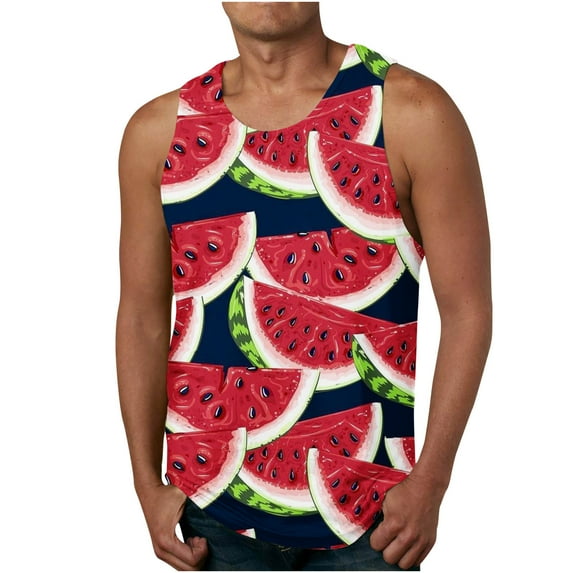 Odeerbi Workout Tank Tops for Men Beach Hawaiian Tank Top 3D Printed Sports Tank Top 2025 Casual Sleeveless Top Red