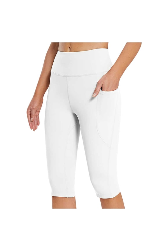 Yoga Capris Pants for Women Knee Length Leggings High Waisted Yoga Workout Exercise Capris 2025 Casual With Pockets Brown