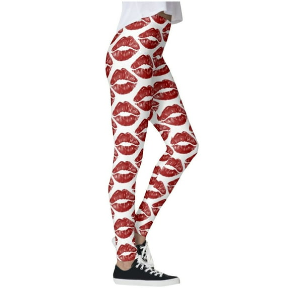 Odeerbi Yoga Full Length Pants for Women 2025 Casual High Waist Heart Print Sweatpants Leggings Skinny Sports Yoga Running Gym Pants White