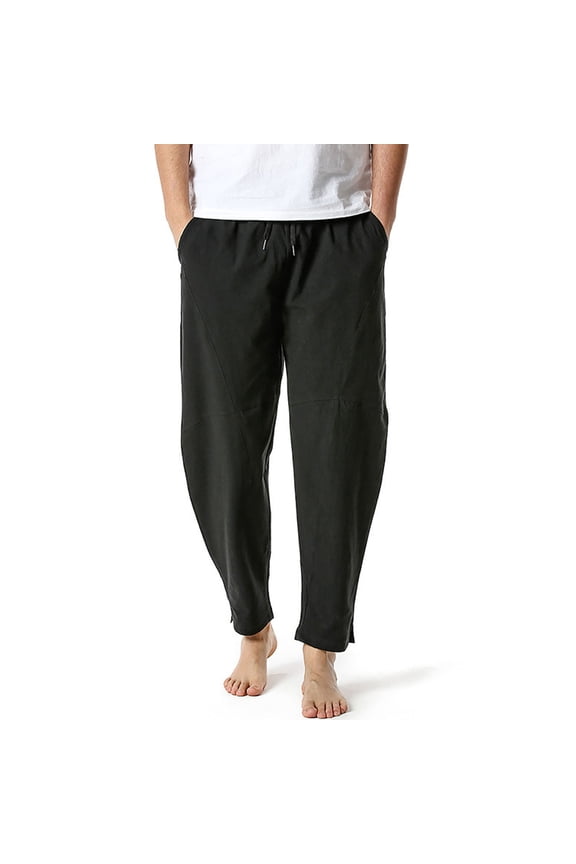 Yoga Pants For Men Cotton Linen Lounge Pants Loose Lightweight Elastic Waist Home Pants Dark Gray