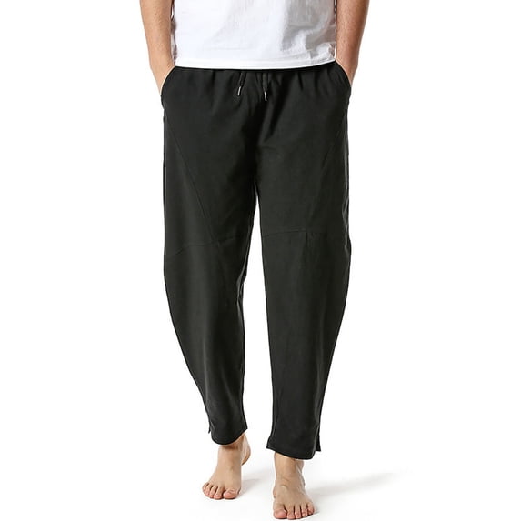 Odeerbi Yoga Pants For Men Cotton Linen Lounge Pants Loose Lightweight Elastic Waist Home Pants Dark Gray