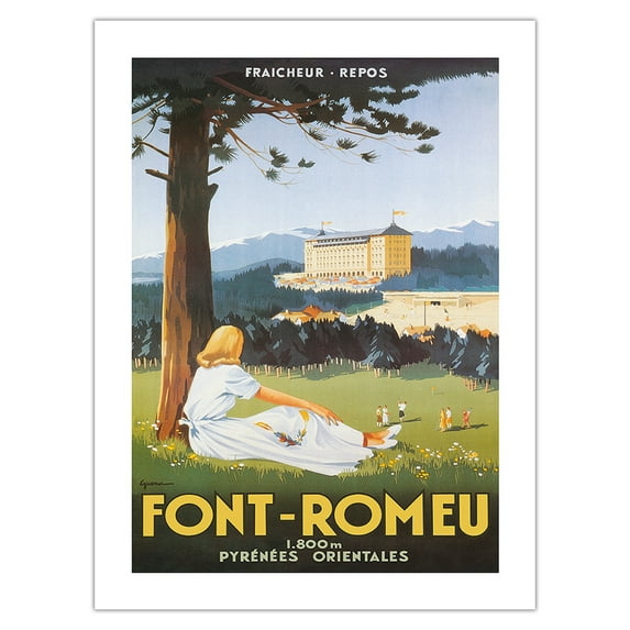 Odeillo (Font-Romeu) - Pyrénées-Orientales - Le Grand Hotel France - Vintage Travel Poster by Vincent Guerra c.1934 - Bamboo Fine Art 290gsm Paper (Unframed) 12x16in