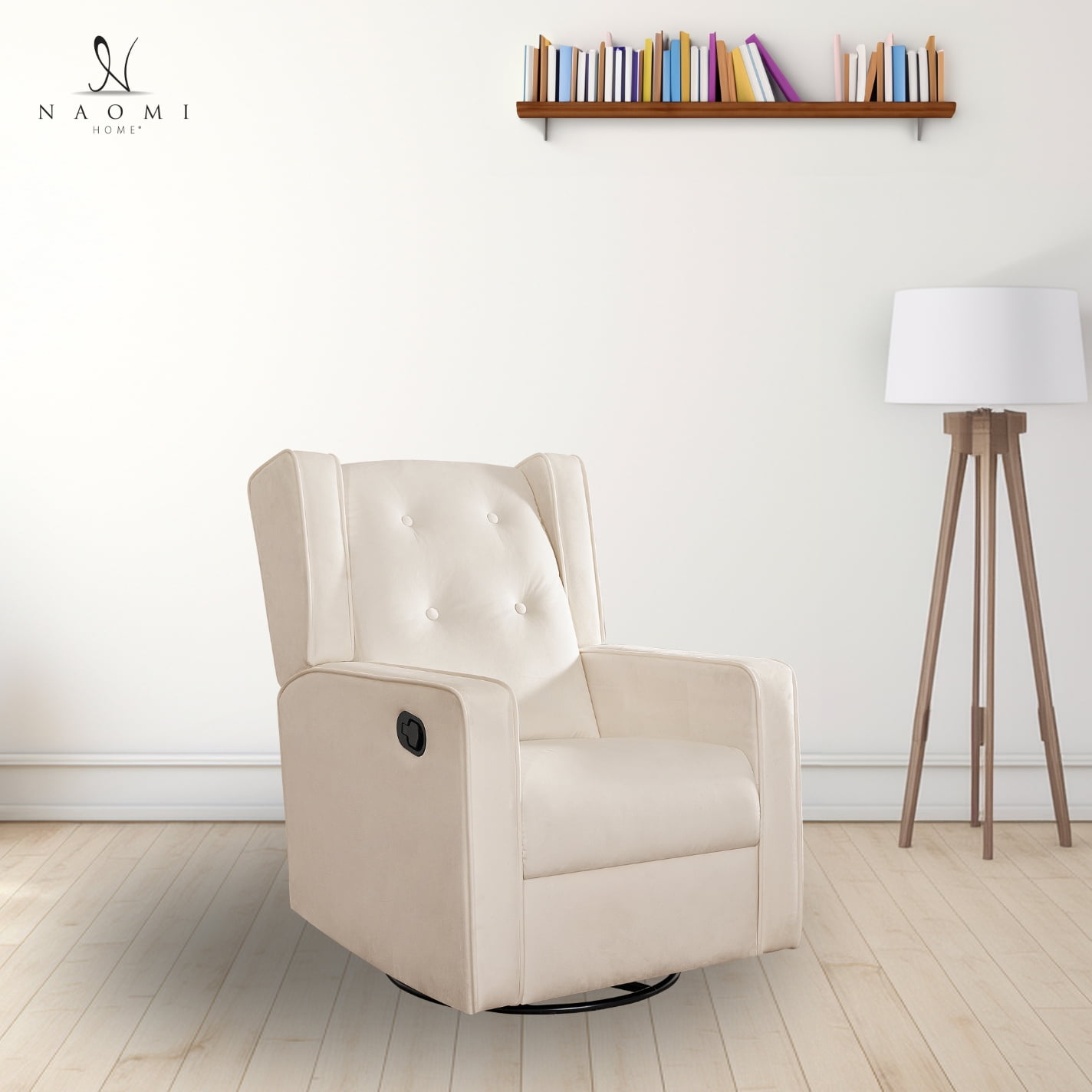 Odelia 360 Swivel Glider Rocker Recliner Tufted Nursery Chair with Manual Puller Plush Cushioning Soothing Rocking Motion with Microfiber Fabric