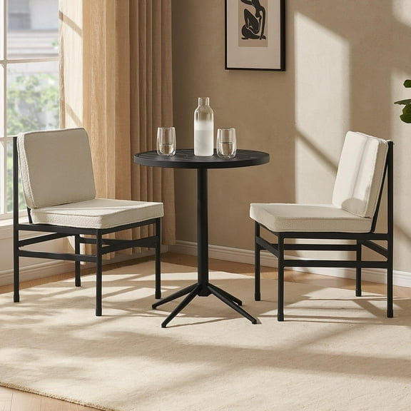 Odelia Bistro Set - Dining Table + Dining Chair Set of 2 (Pearl White Boucle)