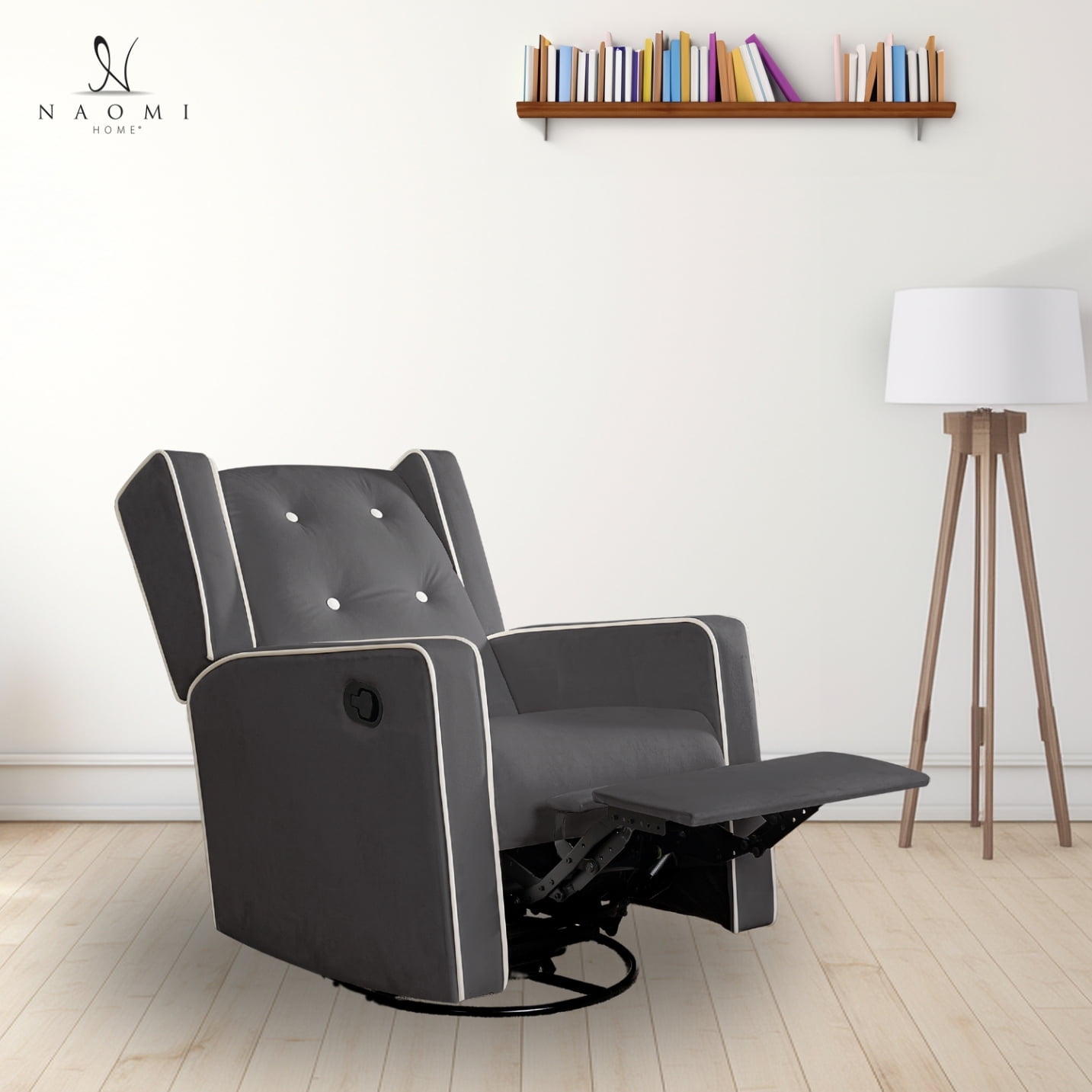 Odelia Solid Wood Microfiber Swivel Glider Rocker Recliner Chair, For Living Room, Bed Room Gray,Microfiber