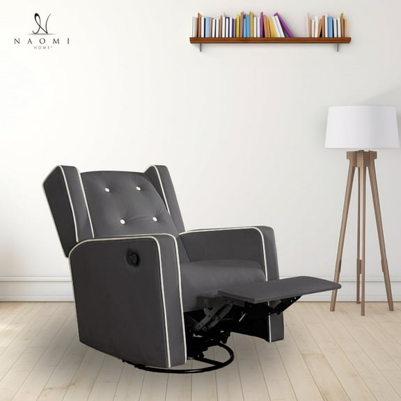 Odelia Solid Wood Microfiber Swivel Glider Rocker Recliner Chair, For Living Room, Bed Room Gray,Microfiber