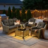 Odelio 4-Piece Outdoor Wicker Patio Conversation Set, High-Back PE ...