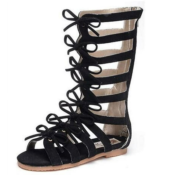 Odema Kids Girls Zipper Bowknot Strappy Knee-High Gladiator Sandals(Toddler/Little Kid)