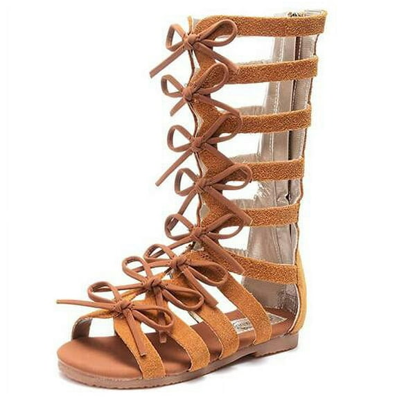 Odema Kids Girls Zipper Bowknot Strappy Knee-High Gladiator Sandals(Toddler/Little Kid)